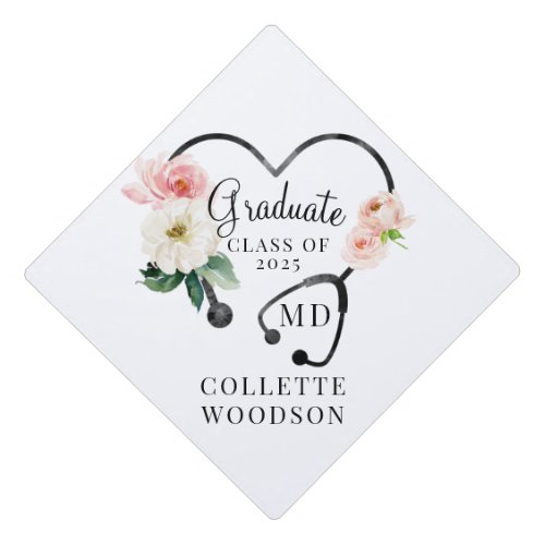 Watercolor Floral Doctor Graduation Cap Topper