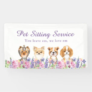 Watercolor Floral Dog Pet Sitting Groom Business Banner