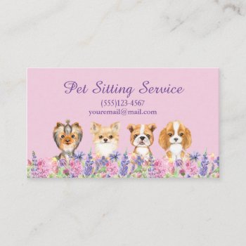Watercolor Floral Dog Pet Sitting Grooming Service Business Card by tyraobryant at Zazzle