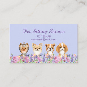 Watercolor Floral Dog Pet Sitting Grooming Service Business Card