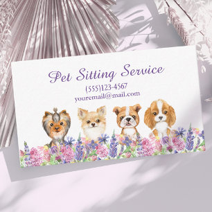 Watercolor Floral Dog Pet Sitting Grooming Service Business Card