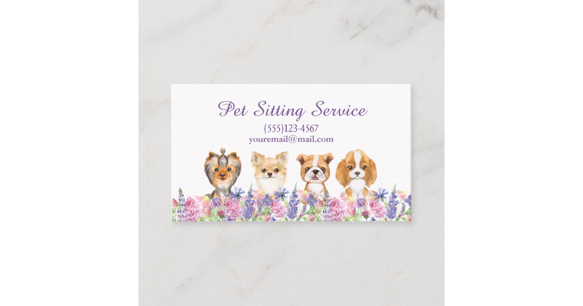 Watercolor Floral Dog Pet Sitting Grooming Service Business Card | Zazzle