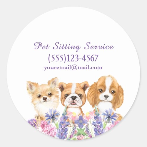 Watercolor Floral Dog Pet Sitting Grooming Service Classic Round Sticker