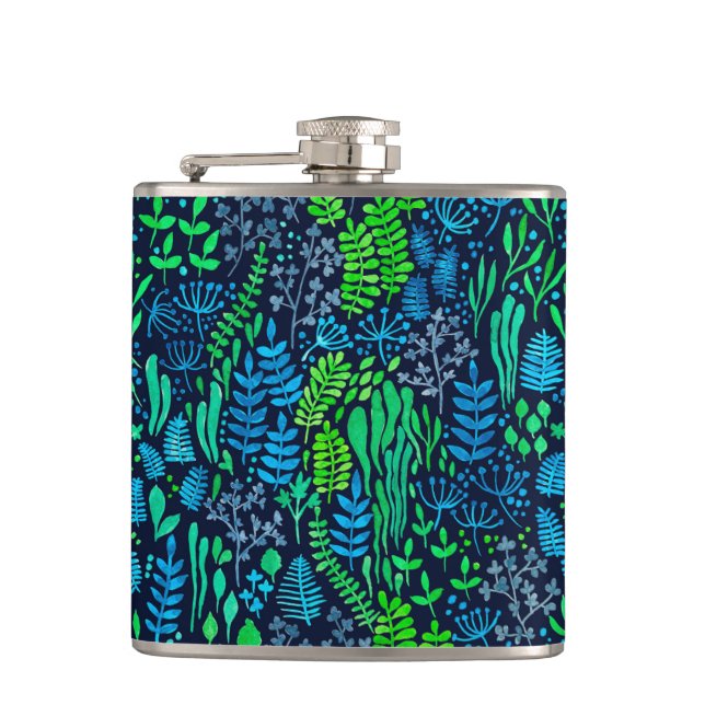 Watercolor floral doodles dark background flask (Front)