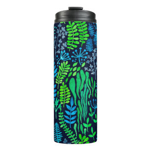 Watercolor floral doodles dark background thermal tumbler