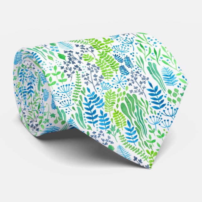 Watercolor floral doodles white neck tie (Rolled)