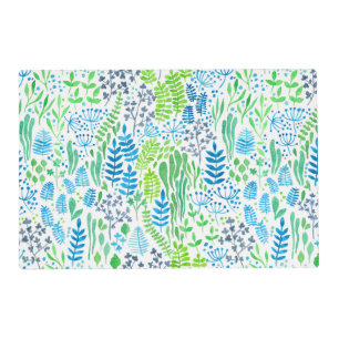 Watercolor floral doodles white placemat