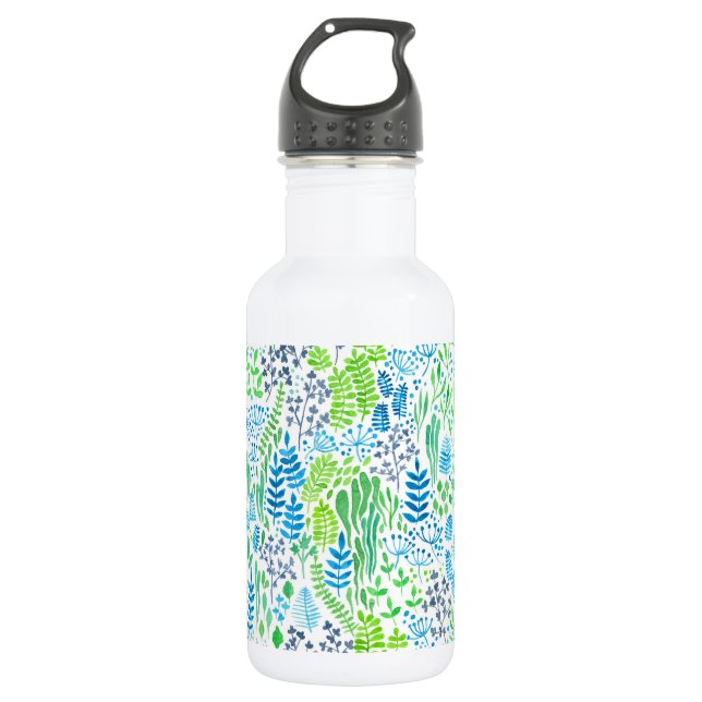 Watercolor floral doodles white stainless steel water bottle (Front)