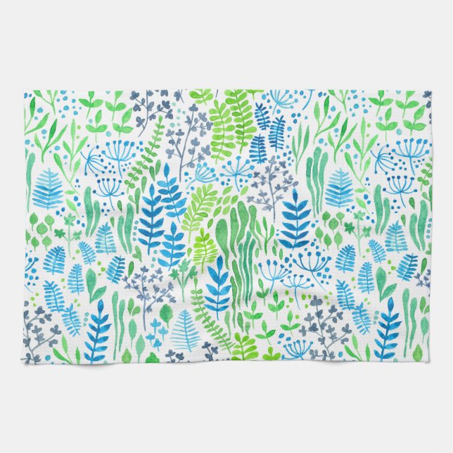 Watercolor floral doodles white towel (Horizontal)