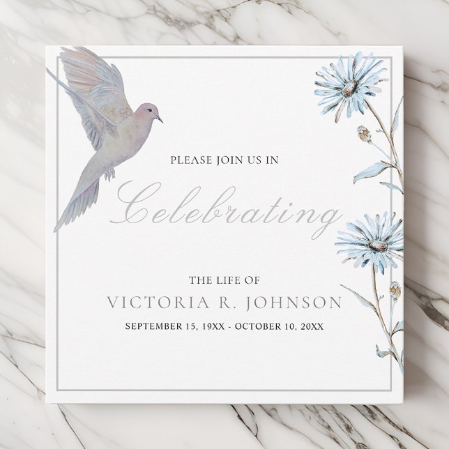 Watercolor Floral Dove Celebration of Life Invitation (Creator Uploaded)