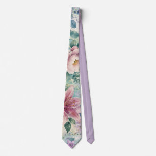 Watercolor Floral Dragonfly Pattern Neck Tie