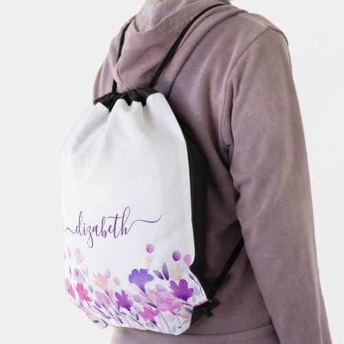Watercolor Floral Drawstring Bag