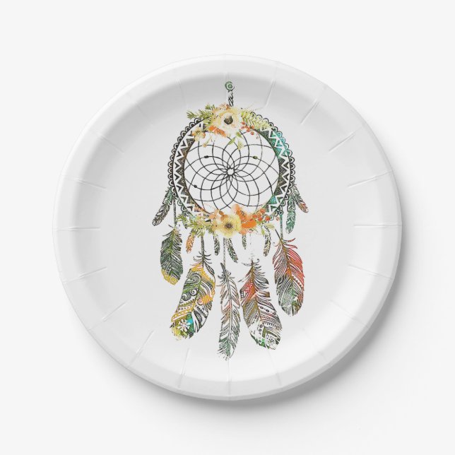Watercolor floral dream catcher paper plates (Front)