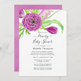 Watercolor Floral Drive By Bridal or Baby Shower Invitation