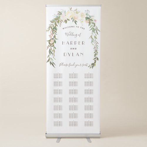 Watercolor Floral Drop Alphabetical Seating Chart Retractable Banner
