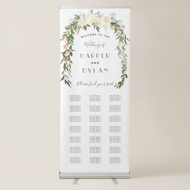 Watercolor Floral Drop Alphabetical Seating Chart Retractable Banner (Front)