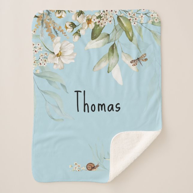 Watercolor Floral Drop, Baby Boy Stroller Sherpa Blanket (Front)