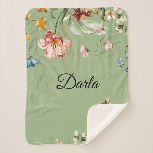 Watercolor Floral Drop Small Crib or Stroller Sherpa Blanket