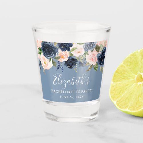 Watercolor Floral Dusty Blue Bachelorette Party Shot Glass