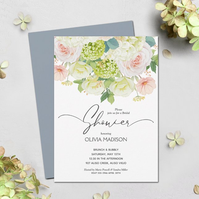 Watercolor Floral Dusty Blue Bridal Shower Invitation (Creator Uploaded)