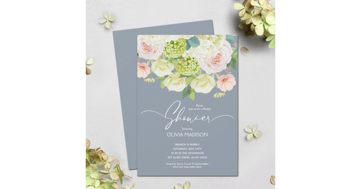 Watercolor Floral Dusty Blue Bridal Shower Invite