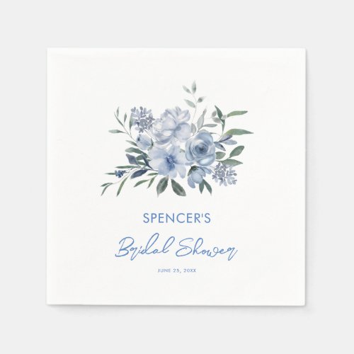 Watercolor Floral Dusty Blue Bridal Shower Napkins