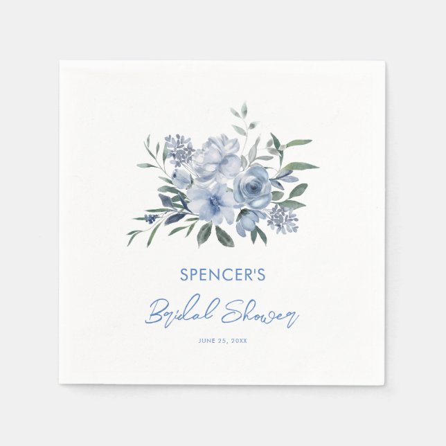 Watercolor Floral Dusty Blue Bridal Shower Napkins (Front)
