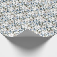 Dusty Blue Floral Wrapping Paper