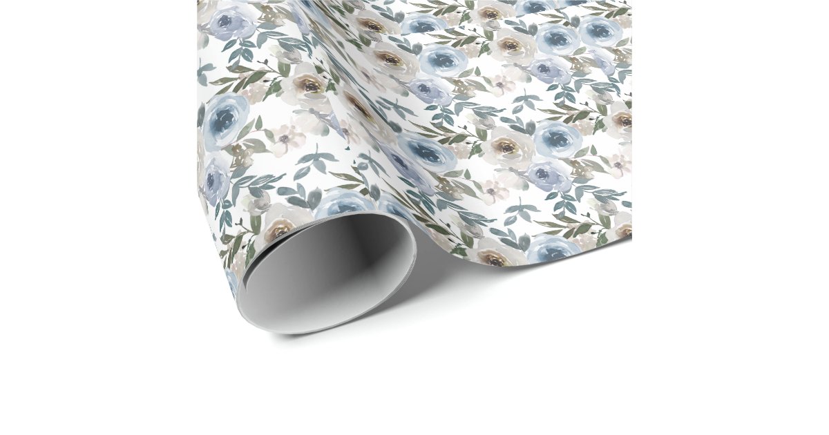 Dusty Blue Floral Wrapping Paper