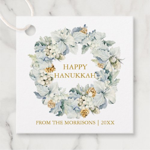 Watercolor Floral Dusty Blue Gold Hanukkah Gift Favor Tags