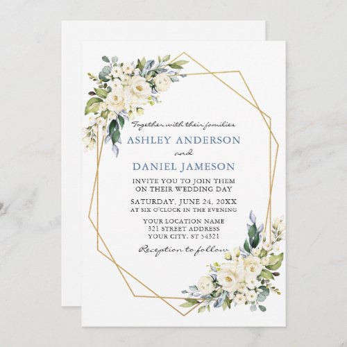 Watercolor Floral Dusty Blue Photo Frame Wedding Invitation