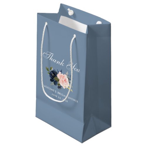 Watercolor Floral Dusty Blue Pink Bridal Shower Small Gift Bag