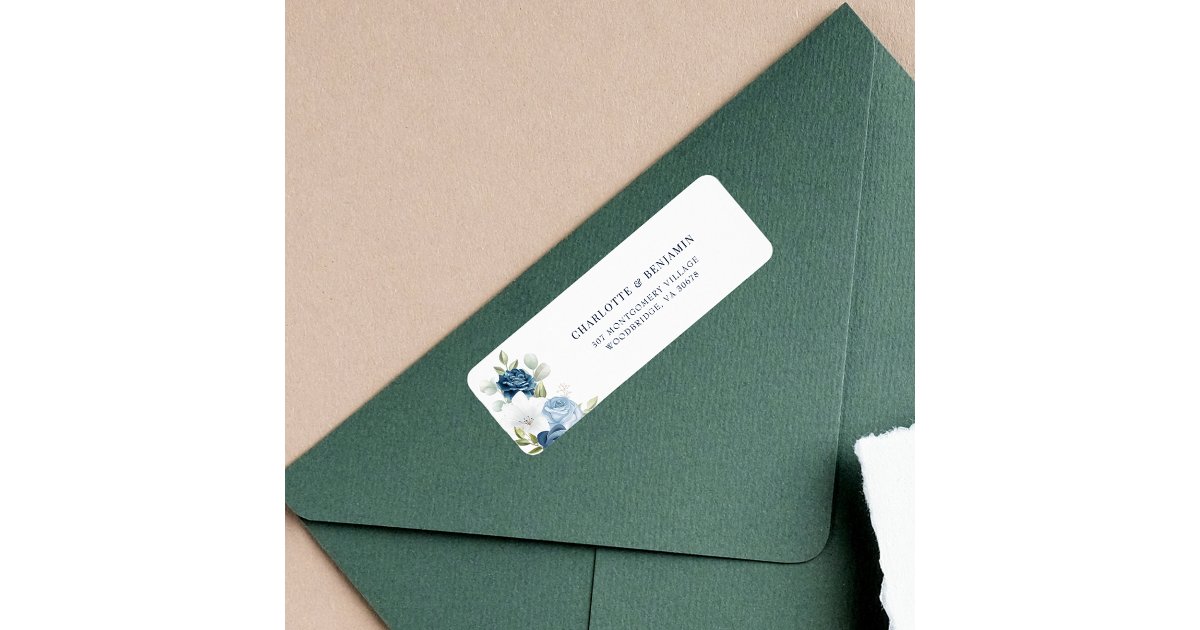 Watercolor Floral Dusty Blue Return Address Label | Zazzle