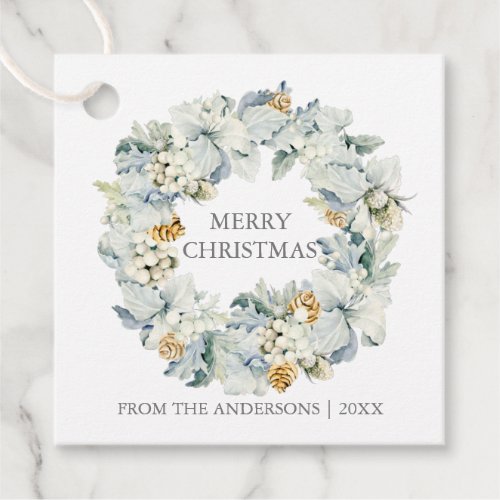 Watercolor Floral Dusty Blue Silver Christmas Gift Favor Tags