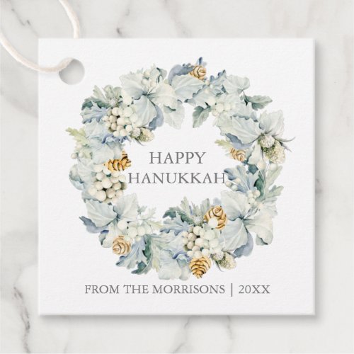 Watercolor Floral Dusty Blue Silver Hanukkah Gift Favor Tags