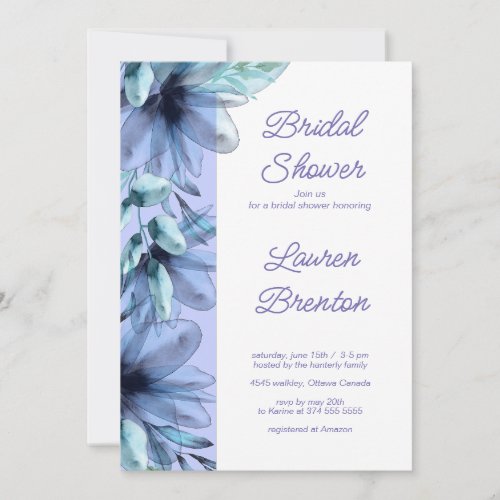 Watercolor floral dusty_blue violet Bridal Shower  Invitation