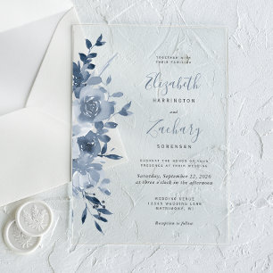Watercolor Floral Dusty Blue Wedding Acrylic Invitations