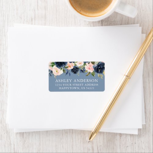 Watercolor Floral Dusty Blue Wedding Address Label