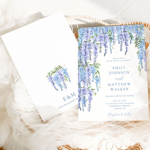 Watercolor Floral Dusty Blue Wedding Invitation