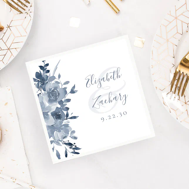 Watercolor Floral Dusty Blue Wedding Napkins Zazzle