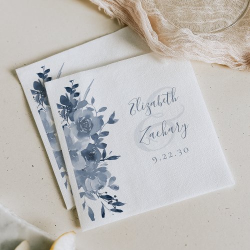 Watercolor Floral Dusty Blue  Wedding Napkins