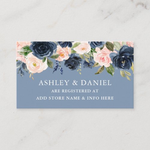 Watercolor Floral Dusty Blue Wedding Registry Enclosure Card