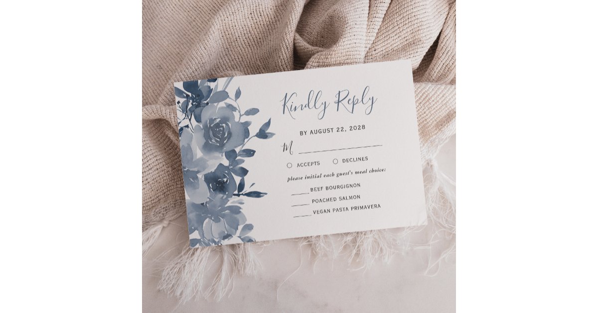 Watercolor Floral Dusty Blue Wedding RSVP Card | Zazzle