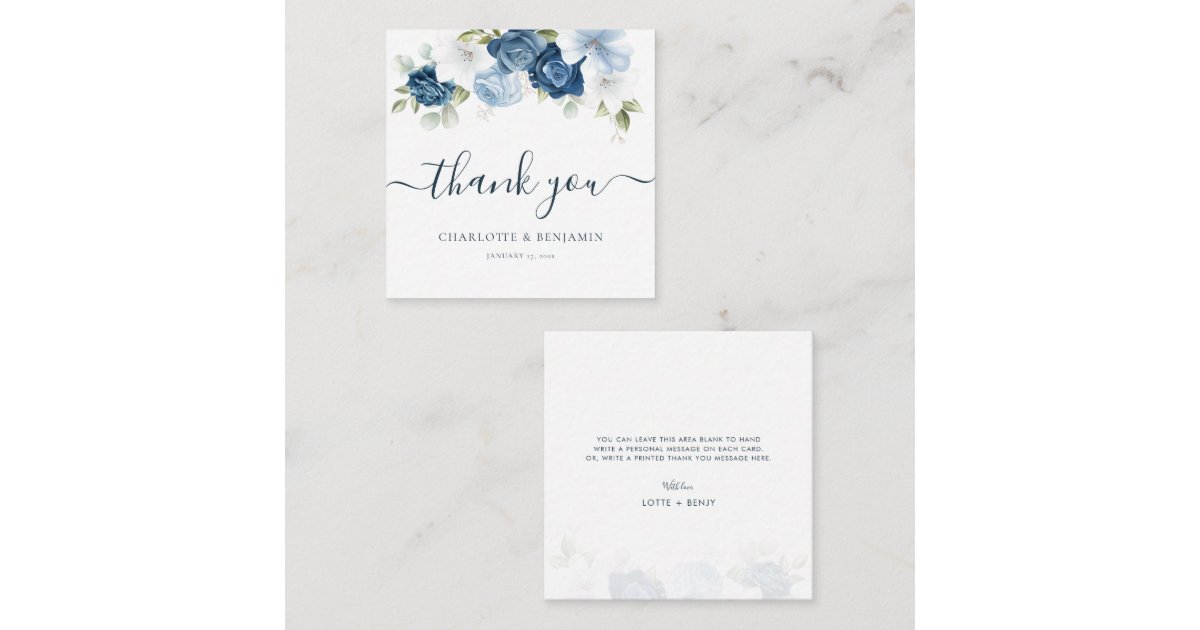 Watercolor Floral Dusty Blue Wedding Thank You Note Card | Zazzle
