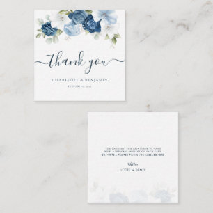 Watercolor Floral Dusty Blue Wedding Thank You Note Card