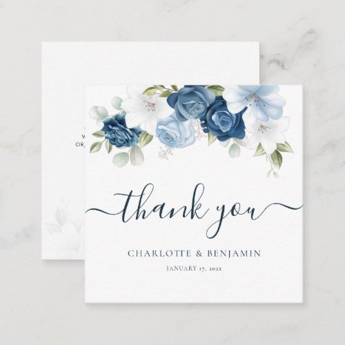 Watercolor Floral Dusty Blue Wedding Thank You Note Card