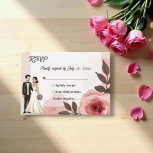 Watercolor Floral Dusty Blush Pink Couple Wedding RSVP Card