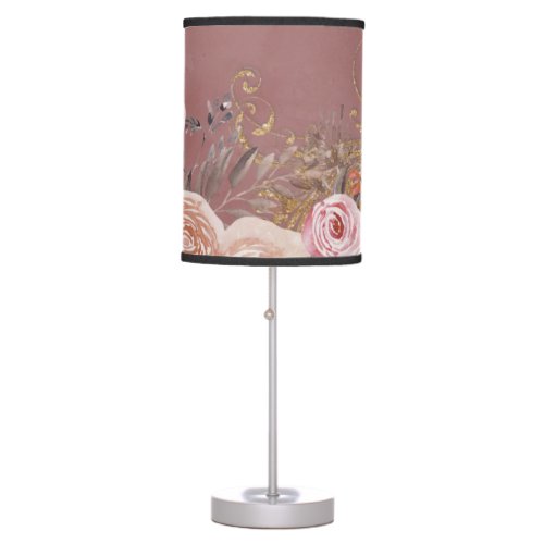 Watercolor Floral Dusty Blush Pink Rose Earth Tone Table Lamp