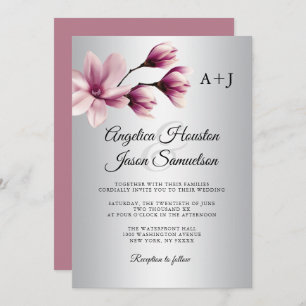 Watercolor Floral Dusty Mauve Taupe Grey Wedding Invitation