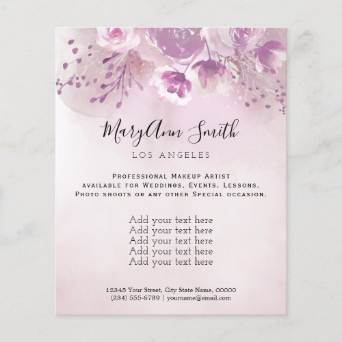 watercolor floral dusty pink purple flyer